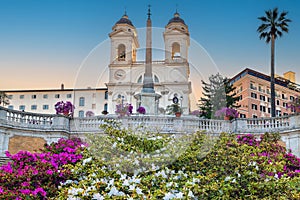 Trinita  dei Monti church and staircase decorated with flowers